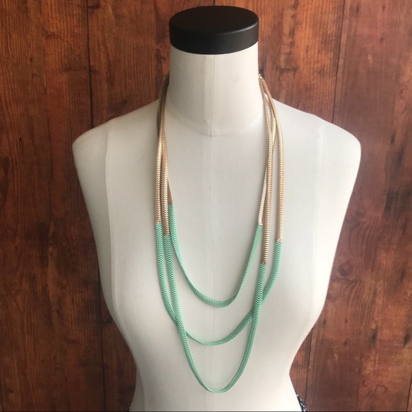 Jewelry - Mint and Gold Triple Chain Necklace